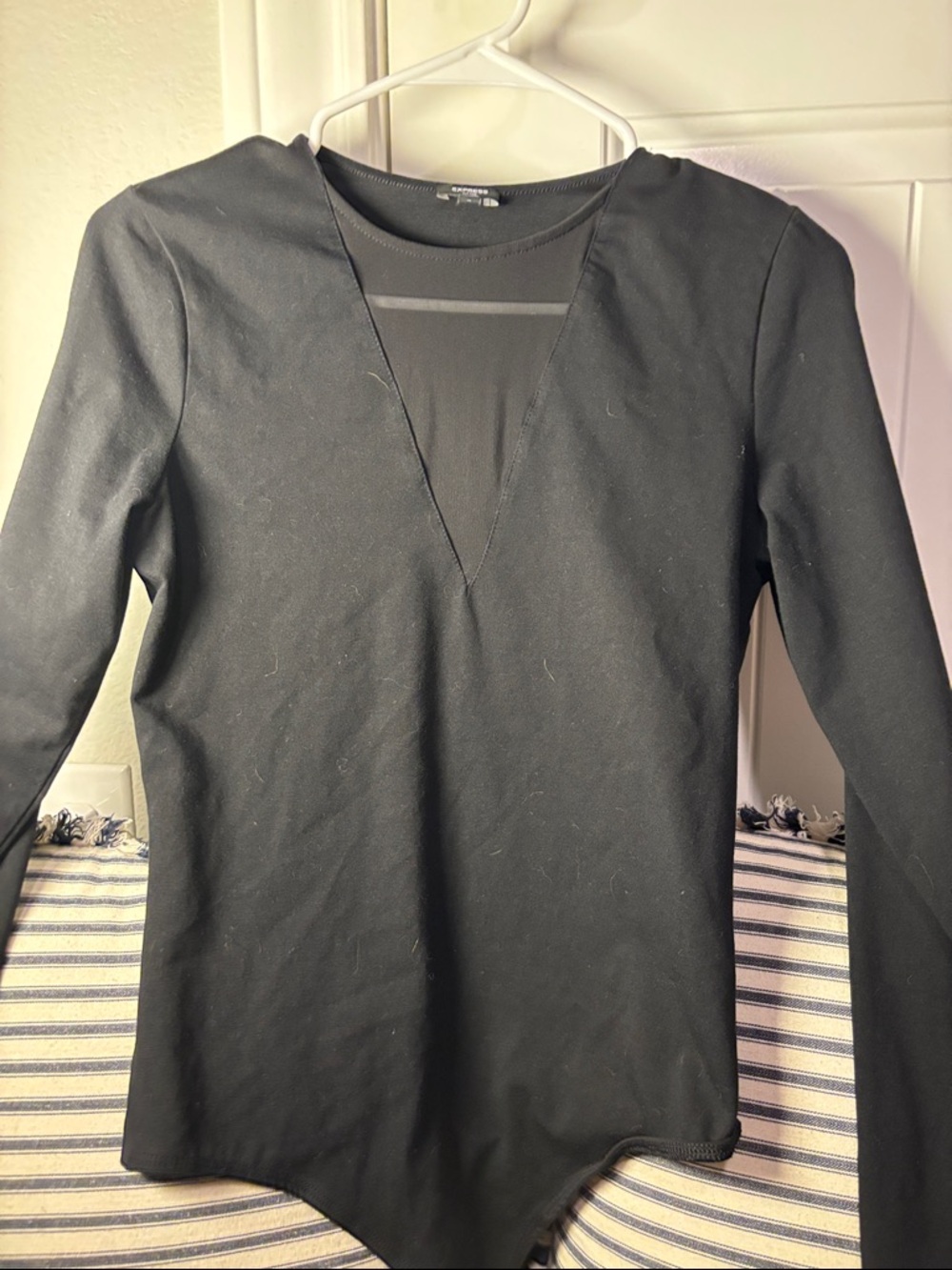 Express Black Long-Sleeve V-Neck Bodysuit